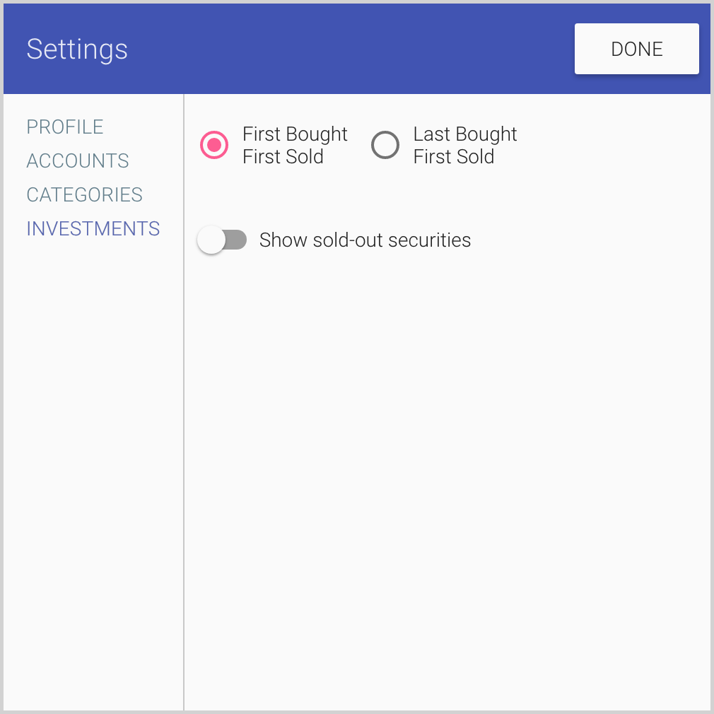 Hide sold-out securities Settings