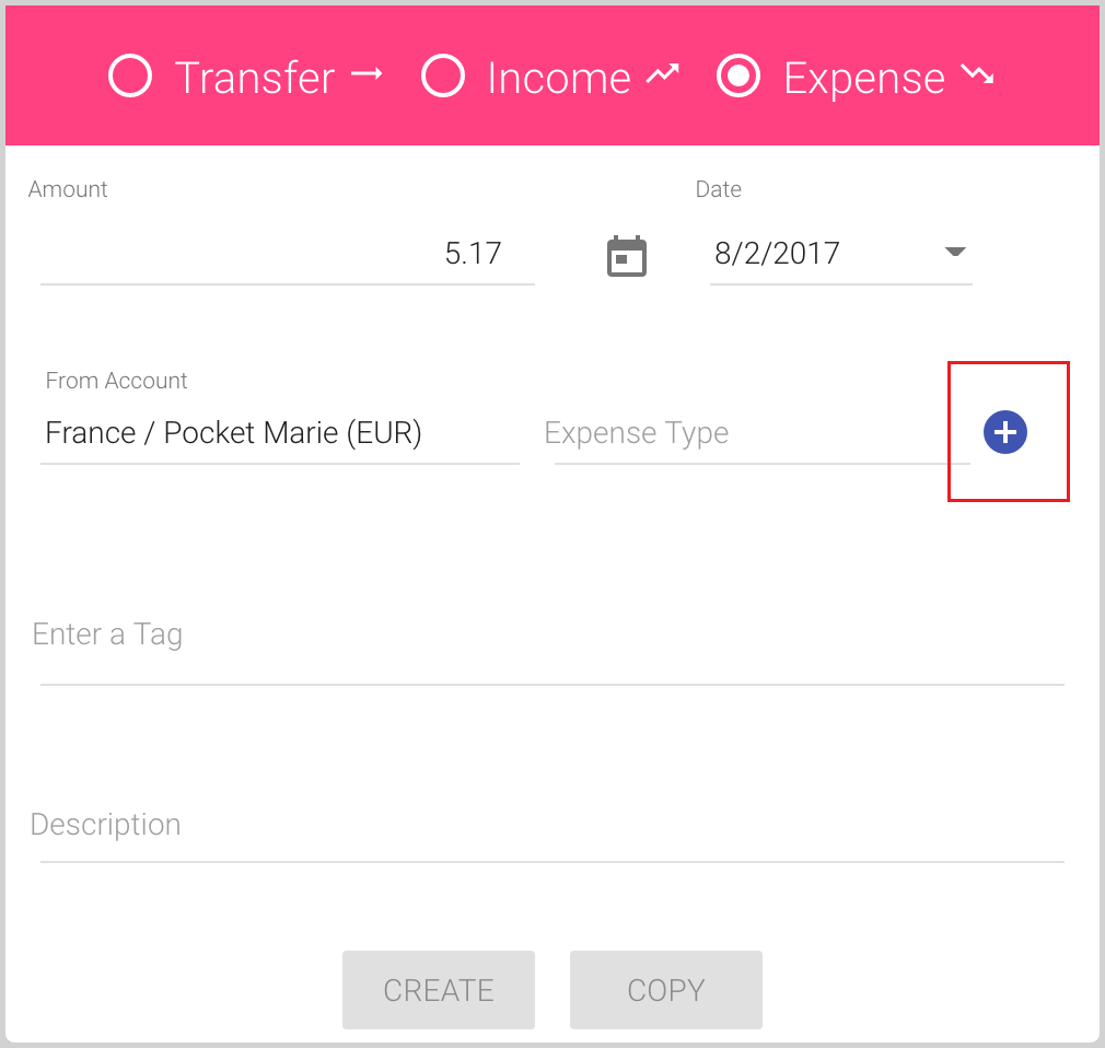 Add several Expense Types for the new Expense transaction