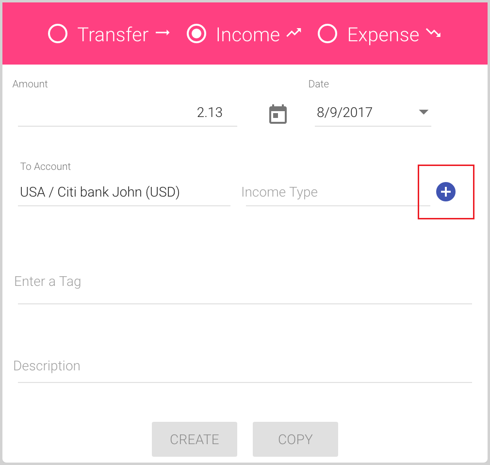 Add several Income Types for the new Income transaction